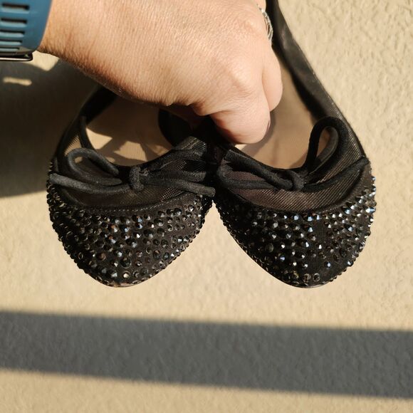 INC International Concepts "Corsica" Black Bejeweled Pointed Toe Bow Flats 8M - Picture 5 of 7